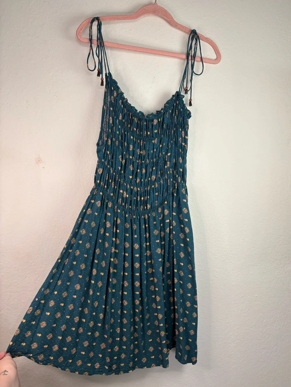 Free People Clementina Asymmetrical Mini Dress Teal Blue size Large Oversized